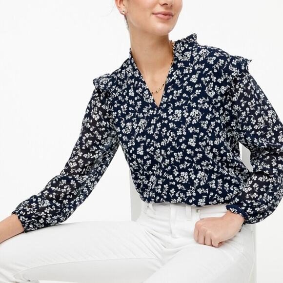 J.Crew Tops - J. CREW Factory V-Neck Crinkle Top Floral Navy Blue White {Y50}